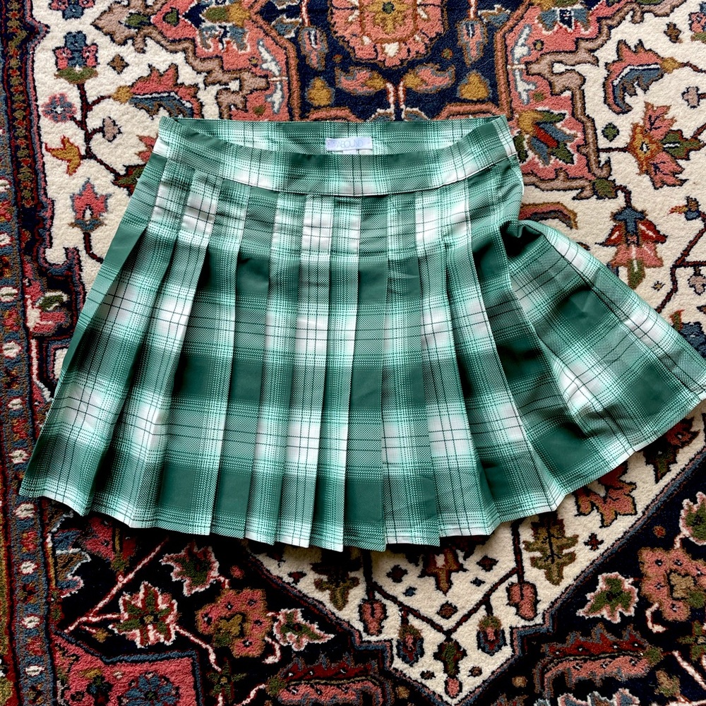 Plaid Green Pleated Mini Tennis Skirt - Size Small